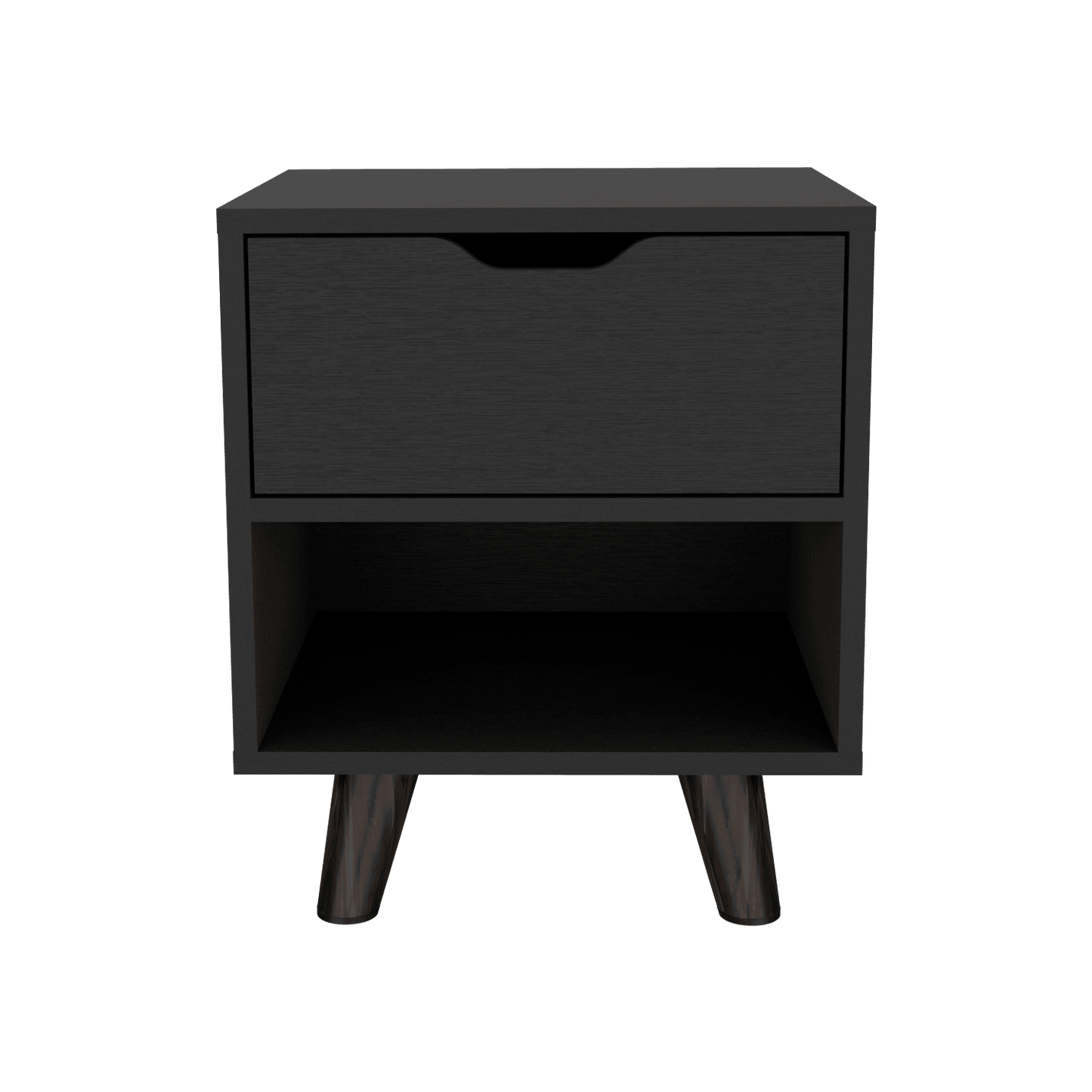 Mesa de Noche Canelo, Wengue, con Patas en Madera y un Cajón ZF - VIRTUAL MUEBLES