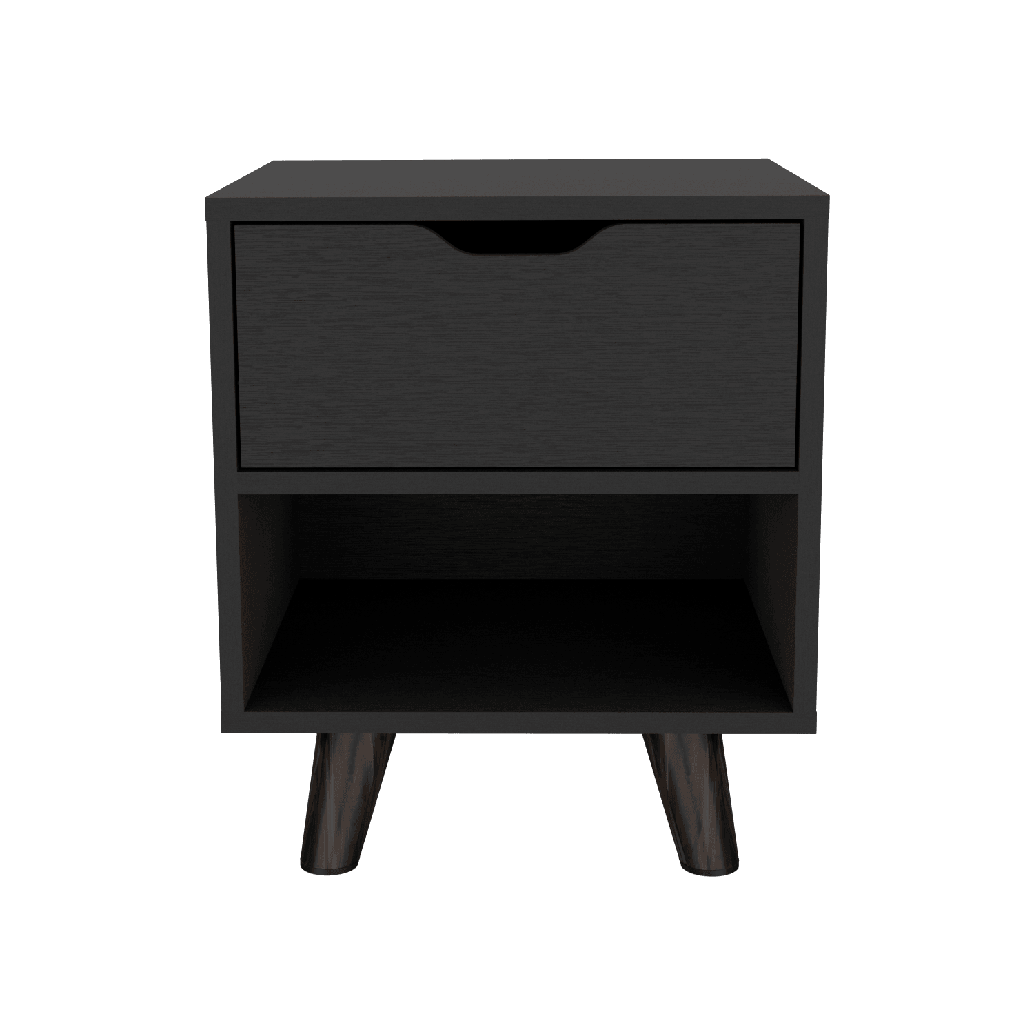 Mesa de Noche Canelo, Wengue, con Patas en Madera y un Cajón ZF - VIRTUAL MUEBLES