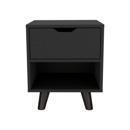 Mesa de Noche Canelo, Wengue, con Patas en Madera y un Cajón ZF - VIRTUAL MUEBLES