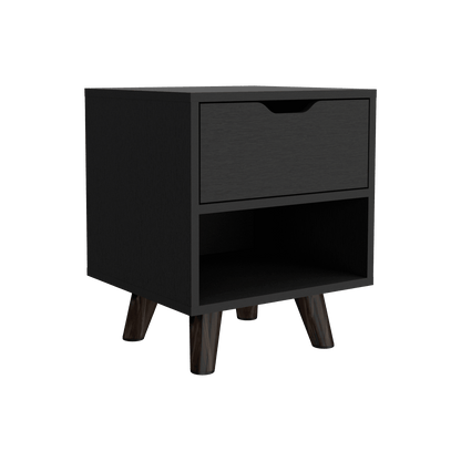 Mesa de Noche Canelo, Wengue, con Patas en Madera y un Cajón ZF - VIRTUAL MUEBLES