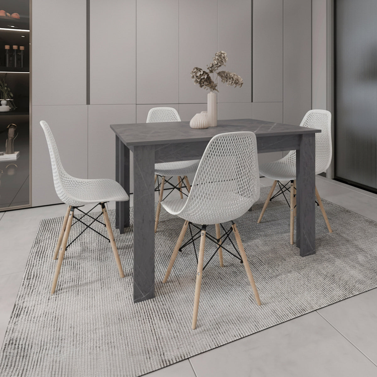 Juego de Comedor Luxe · 4 Sillas · Blanco