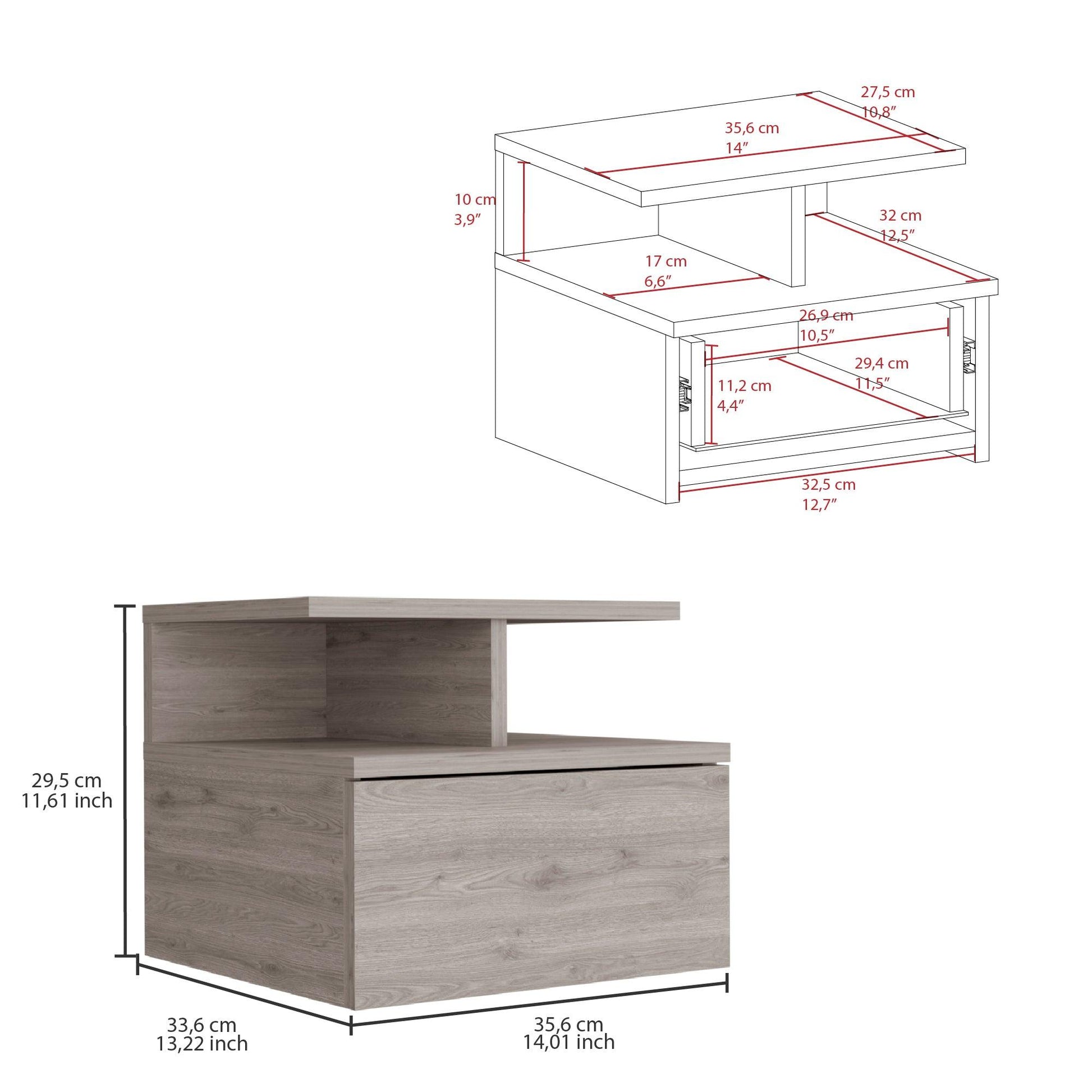 Mesa de Noche Flotante Nube, Humo, con un Cajón y División de dos Entrepaños - VIRTUAL MUEBLES