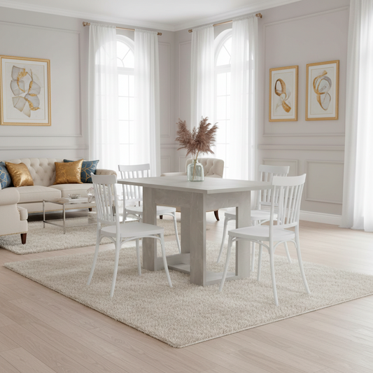 Juego de Comedor Parik · 4 Sillas · Blanco