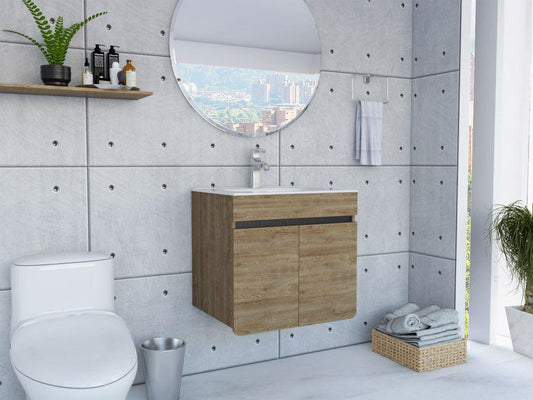 Mueble Lavamanos Aluvy color Miel y Plata oscuro para Baño.