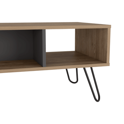 Mesa de Centro Vany, Miel y Plata Oscuro, con Amplio Espacio Para Elementos Decorativos y Patas de Acero ZF - VIRTUAL MUEBLES