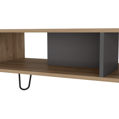 Mesa de Centro Vany, Miel y Plata Oscuro, con Amplio Espacio Para Elementos Decorativos y Patas de Acero ZF - VIRTUAL MUEBLES