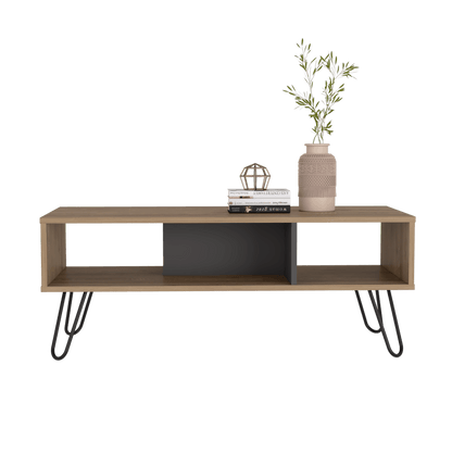 Mesa de Centro Vany, Miel y Plata Oscuro, con Amplio Espacio Para Elementos Decorativos y Patas de Acero ZF - VIRTUAL MUEBLES