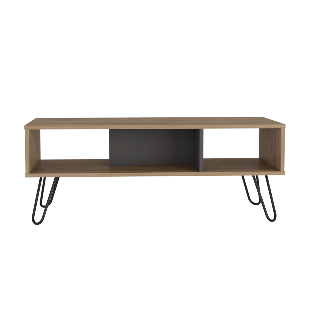 Mesa de Centro Vany, Miel y Plata Oscuro, con Amplio Espacio Para Elementos Decorativos y Patas de Acero ZF - VIRTUAL MUEBLES