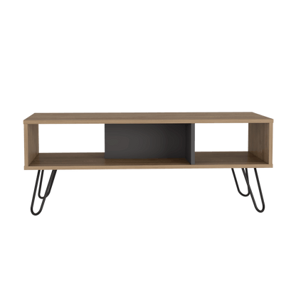 Mesa de Centro Vany, Miel y Plata Oscuro, con Amplio Espacio Para Elementos Decorativos y Patas de Acero ZF - VIRTUAL MUEBLES