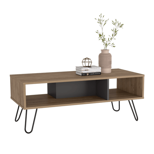 Mesa de Centro Vany, Miel y Plata Oscuro, con Amplio Espacio Para Elementos Decorativos y Patas de Acero ZF - VIRTUAL MUEBLES