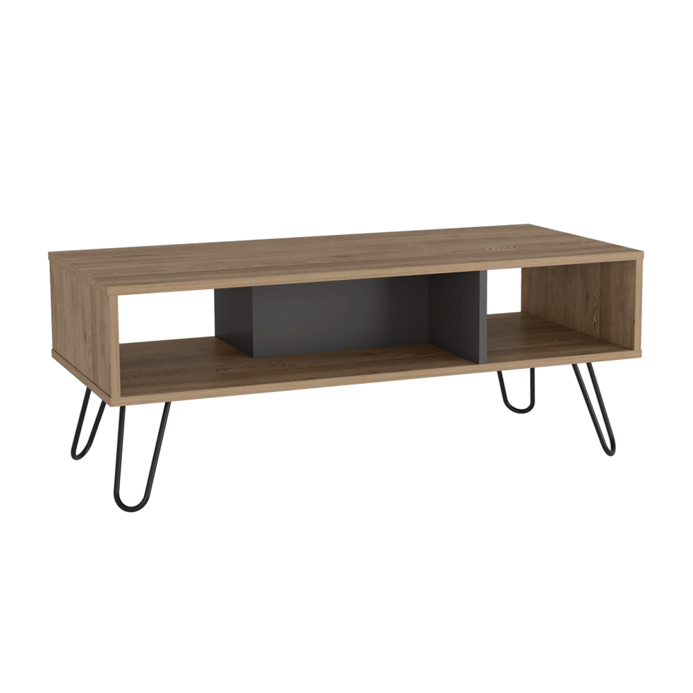 Mesa de Centro Vany, Miel y Plata Oscuro, con Amplio Espacio Para Elementos Decorativos y Patas de Acero ZF - VIRTUAL MUEBLES