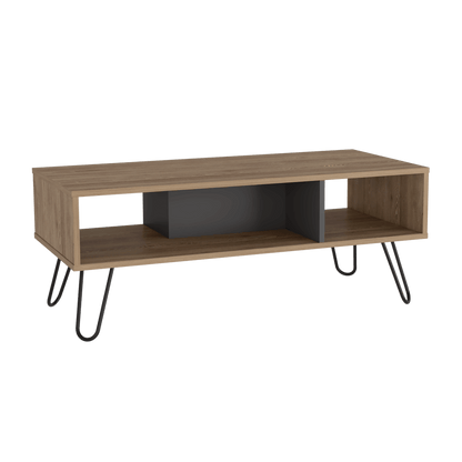 Mesa de Centro Vany, Miel y Plata Oscuro, con Amplio Espacio Para Elementos Decorativos y Patas de Acero ZF - VIRTUAL MUEBLES