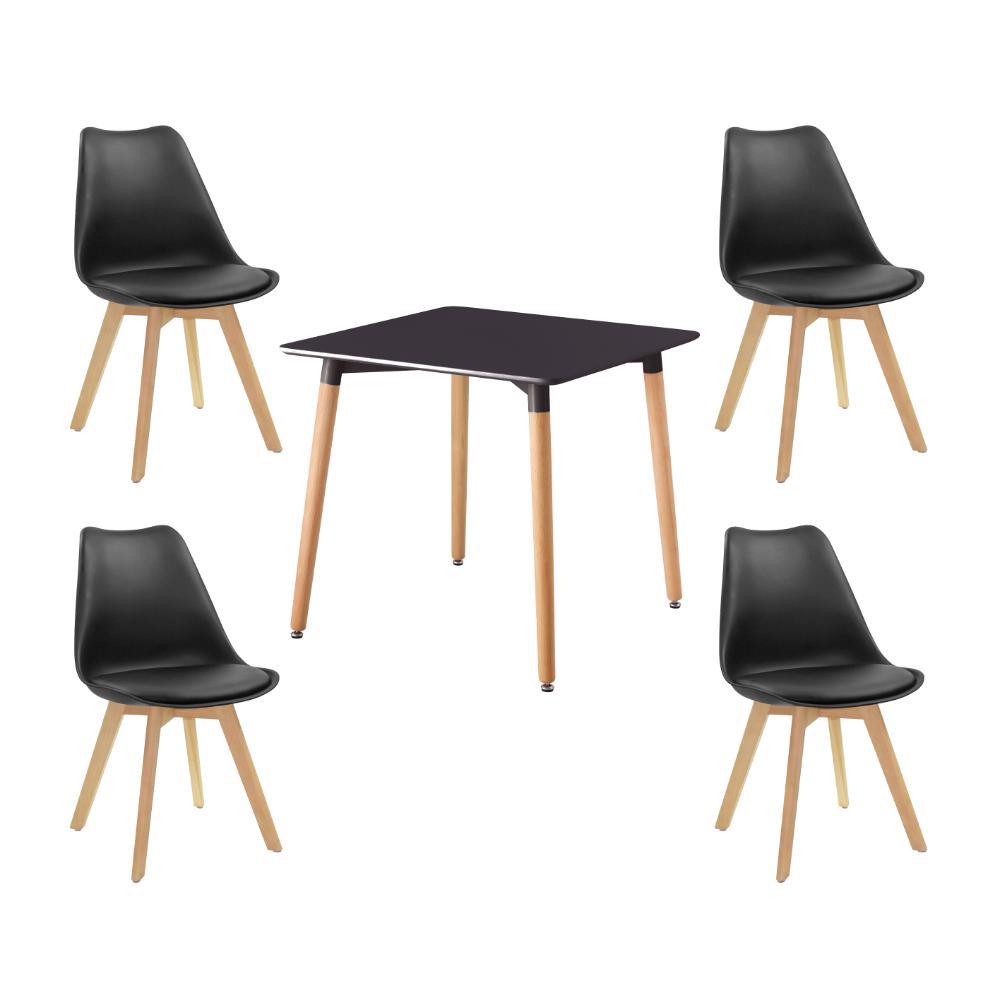 Juego de Comedor Torce · 4 Sillas · Negro y Café Claro