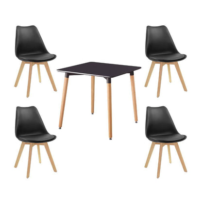 Juego de Comedor Torce · 4 Sillas · Negro y Café Claro