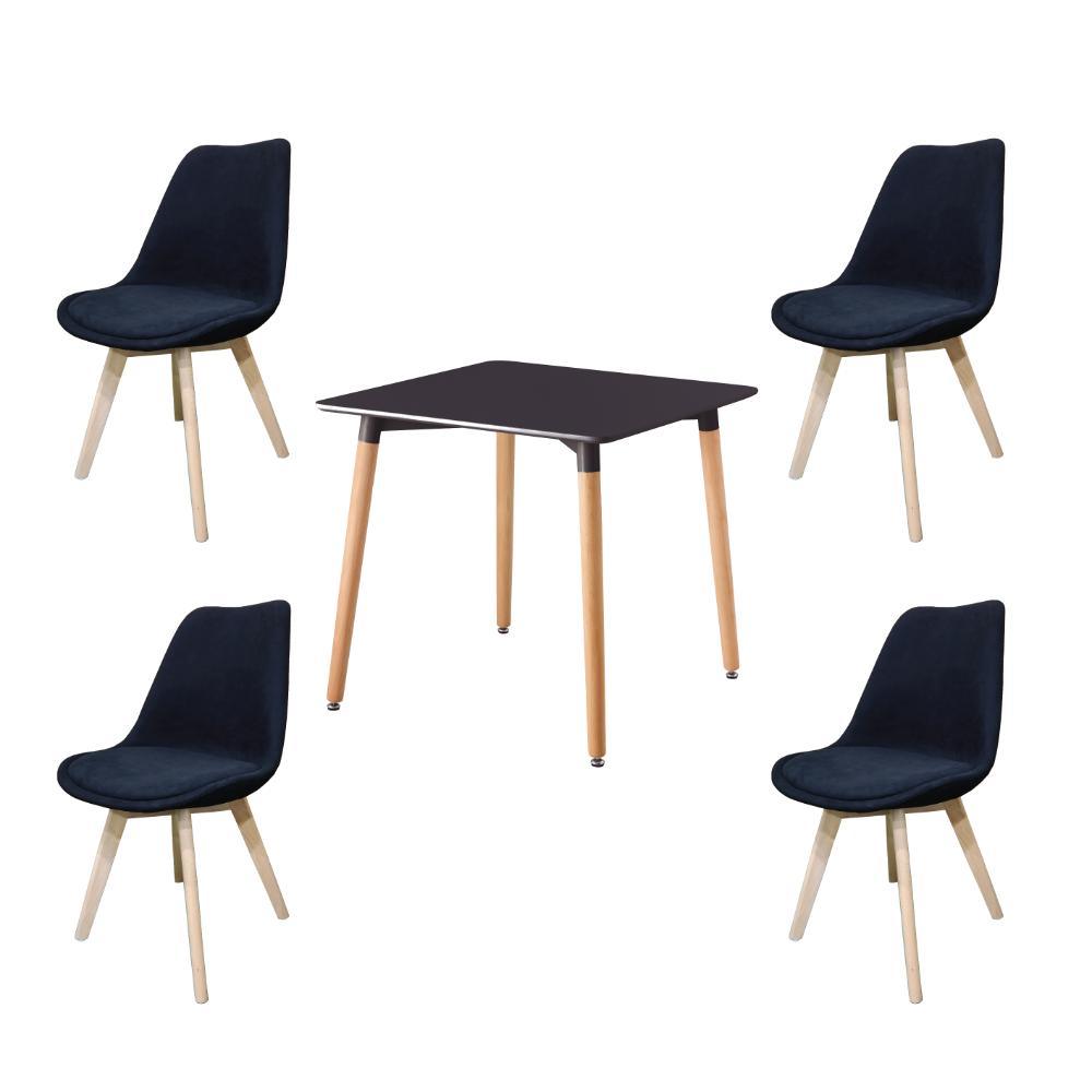Juego de Comedor Tower · 4 Sillas · Negro y Café Claro