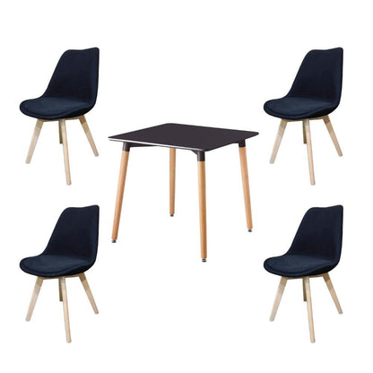 Juego de Comedor Tower · 4 Sillas · Negro y Café Claro
