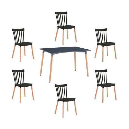 Juego de Comedor Velasca · 6 Sillas · Negro y Café Claro