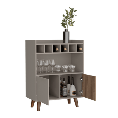 Bar Mirabella, Cocoa, con Dos Puertas Abatibles y Espacio para Almacenar Copas - VIRTUAL MUEBLES