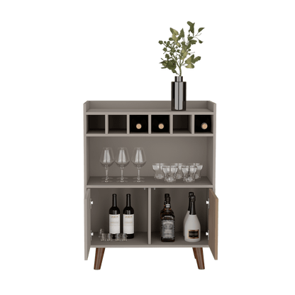 Bar Mirabella, Cocoa, con Dos Puertas Abatibles y Espacio para Almacenar Copas - VIRTUAL MUEBLES