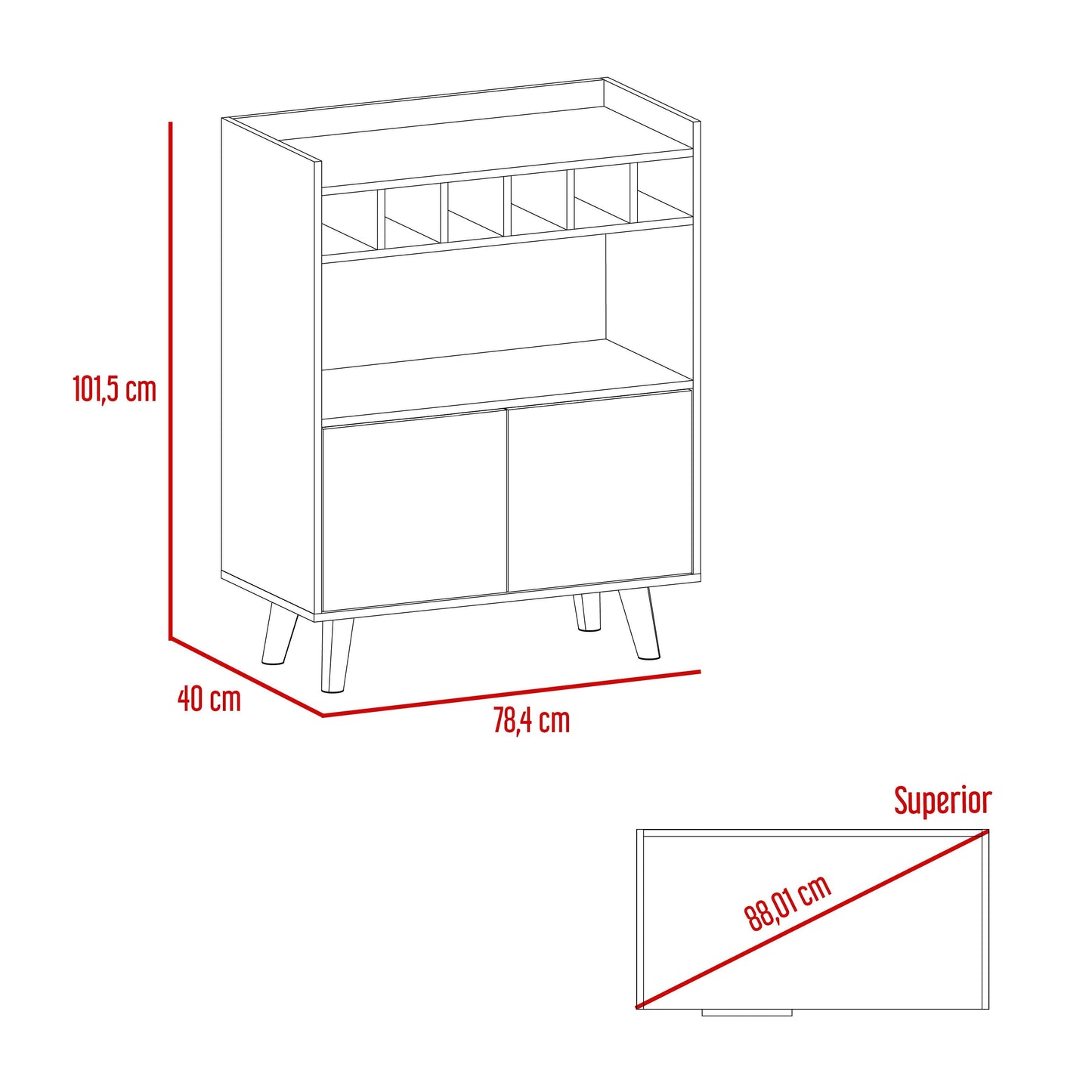 Bar Mirabella, Cocoa, con Dos Puertas Abatibles y Espacio para Almacenar Copas - VIRTUAL MUEBLES