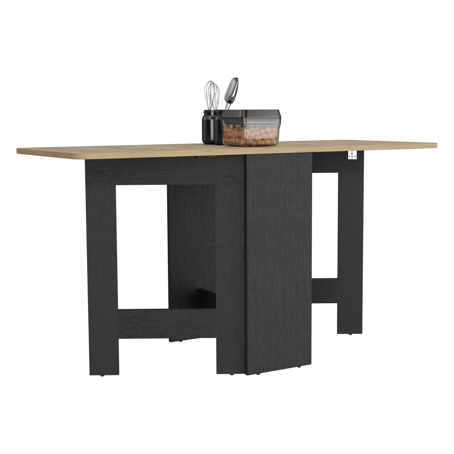 Mesa Auxiliar de Cocina Plegable Merida, Wengue y Macadamia, con Amplia Superficie - VIRTUAL MUEBLES