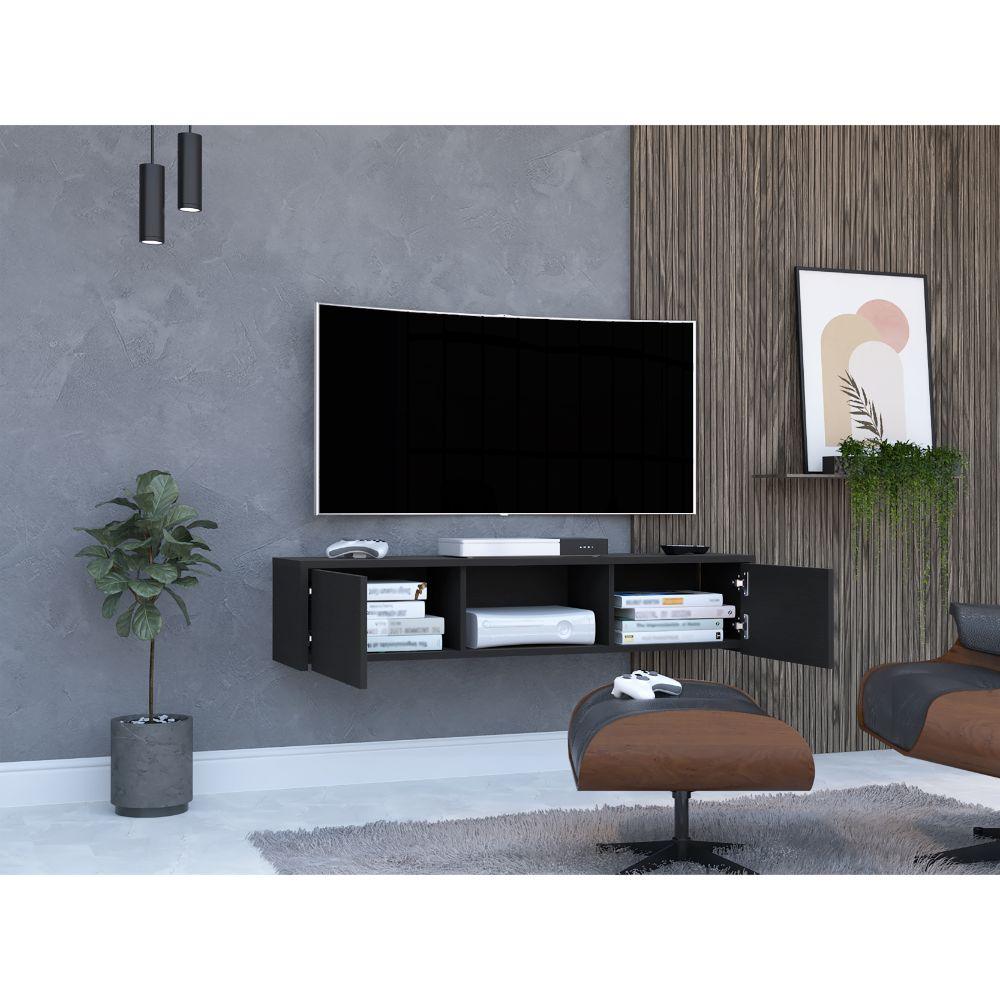 Mesa Para Tv Flotante Gleid, Wengue, con Dos Puertas Abatibles - VIRTUAL MUEBLES