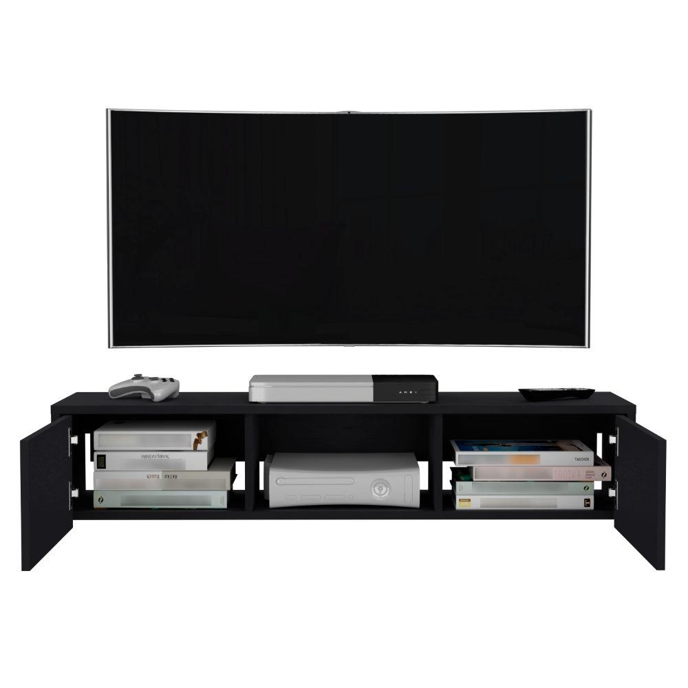 Mesa Para Tv Flotante Gleid, Wengue, con Dos Puertas Abatibles - VIRTUAL MUEBLES