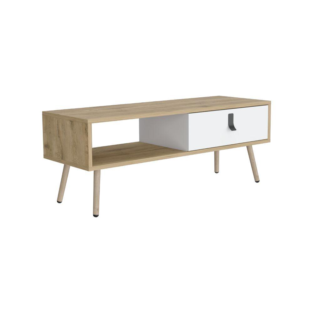 Mesa de Centro Huna, Blanco y Macadamia, Con Espacios Para Colocar Objetos Decorativos - VIRTUAL MUEBLES