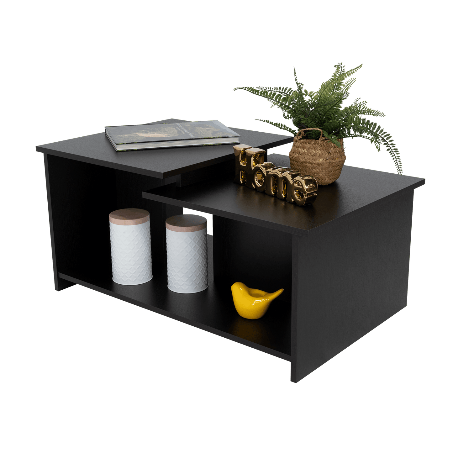 Mesa de Centro Thiny, Wengue, con Variedad de Entrepaños - VIRTUAL MUEBLES