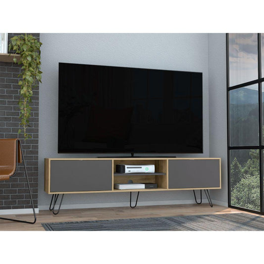 Mesa Para Tv Lara, Macadamia y Plata Oscuro, Para Televisor de 70 Pulgadas ZF - VIRTUAL MUEBLES