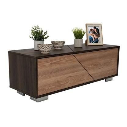 Mesa de Centro Ariel, Caoba y Miel, con Una Puerta y Patas de Acero - VIRTUAL MUEBLES