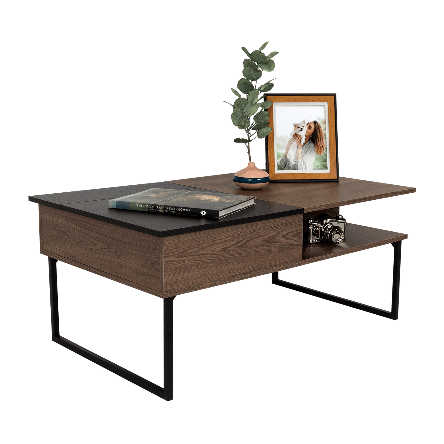 Mesa de Centro Salento, Chocolate y Wengue, con patas metálicas - VIRTUAL MUEBLES