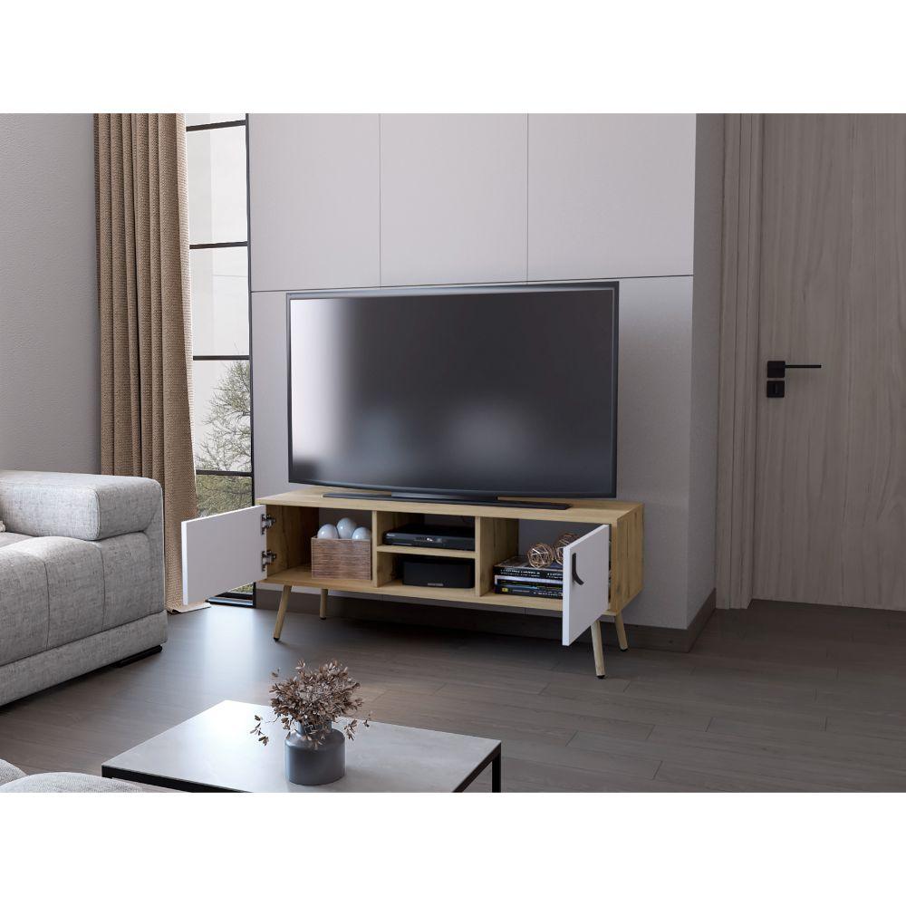 Mesa para TV Lienxo, Blanco y Macadamia, Con Espacio Para TV Hasta 50 Pulgadas - VIRTUAL MUEBLES