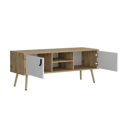 Mesa para TV Lienxo, Blanco y Macadamia, Con Espacio Para TV Hasta 50 Pulgadas - VIRTUAL MUEBLES