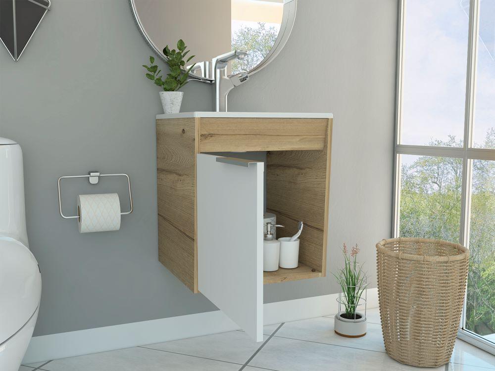 Mueble Lavamanos Burco color Cafe Claro Y Blanco Para Baño.