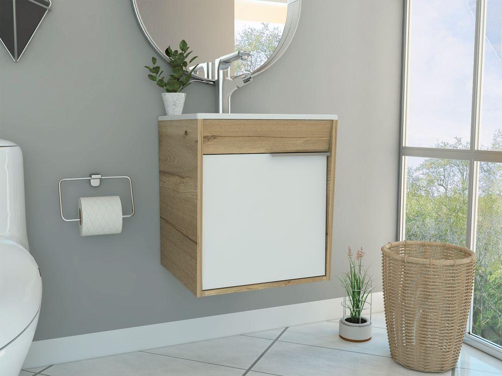 Mueble Lavamanos Burco color Cafe Claro Y Blanco Para Baño.