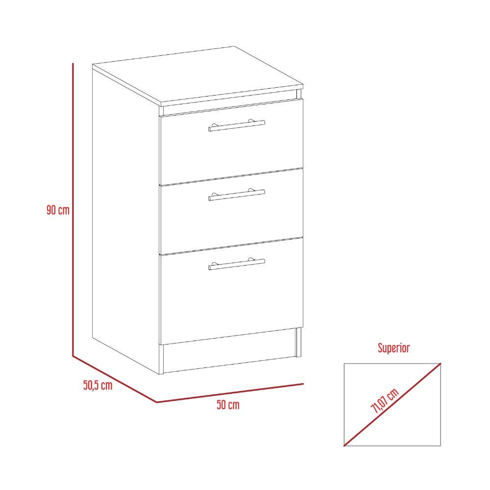 Mueble Inferior Blondy, Blanco, Con Tres Cajones Y Amplio Espacio De Almacenamiento Interno - VIRTUAL MUEBLES