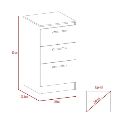 Mueble Inferior Blondy, Blanco, Con Tres Cajones Y Amplio Espacio De Almacenamiento Interno - VIRTUAL MUEBLES