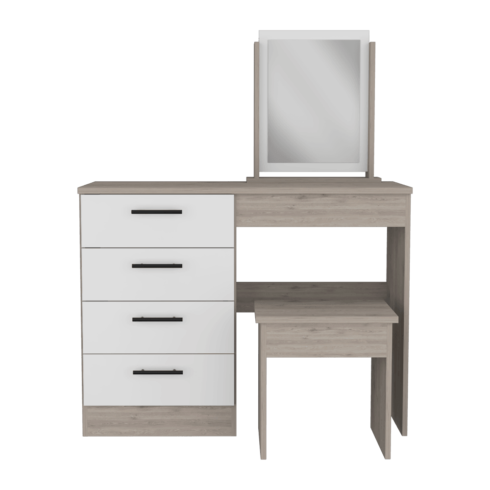 Mueble Tocador Perla color Humo y Blanco Vainilla para Habitación.