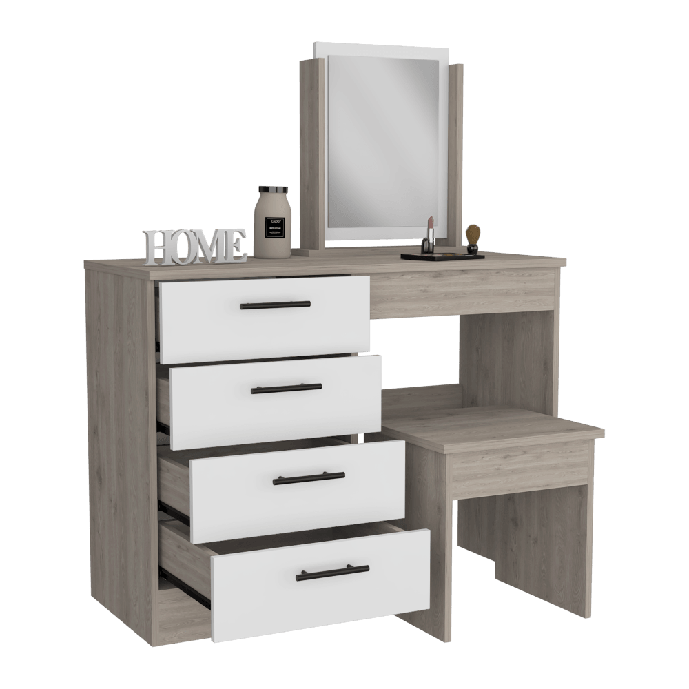 Mueble Tocador Perla color Humo y Blanco Vainilla para Habitación.