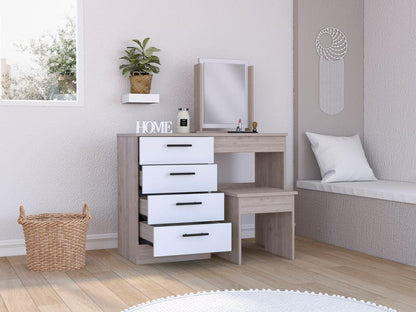 Mueble Tocador Perla color Humo y Blanco Vainilla para Habitación.