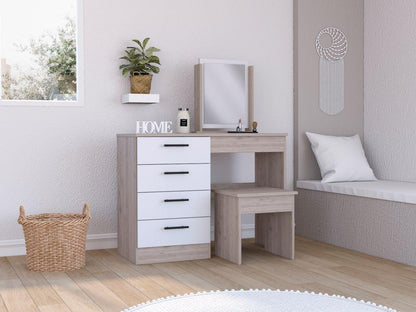 Mueble Tocador Perla color Humo y Blanco Vainilla para Habitación.