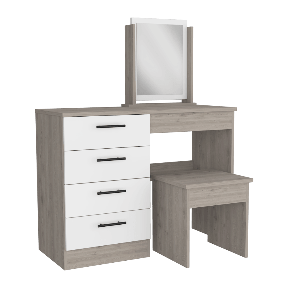 Mueble Tocador Perla color Humo y Blanco Vainilla para Habitación.