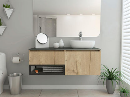 Mueble Lavamanos Pipa color Café claro y Piedra para Baño.