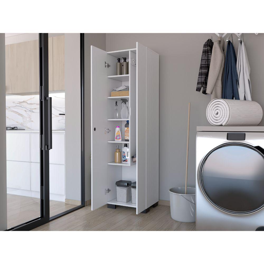 Mueble de Aseo Blake, Blanco, con Gran Espacio Para Almacenar articulos de Aseo y Colgadero de Escobas ZF - VIRTUAL MUEBLES