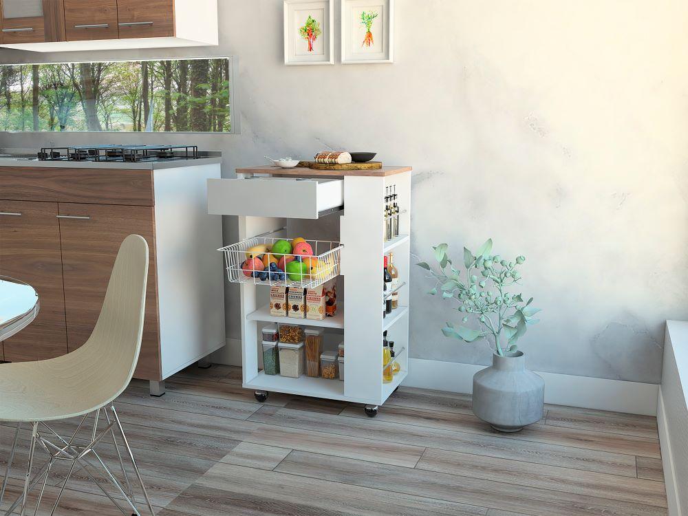 Mueble Organizador de Cocina Carrizal color Blanco y Café claro para Cocina.