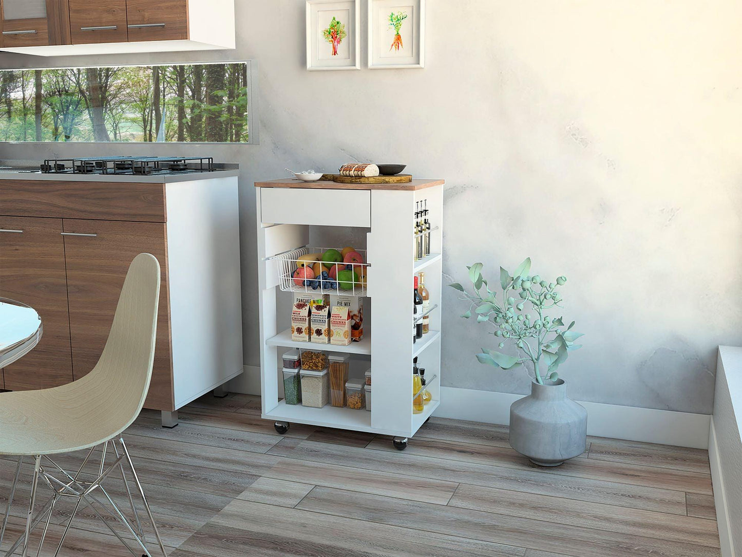 Mueble Organizador de Cocina Carrizal color Blanco y Café claro para Cocina.