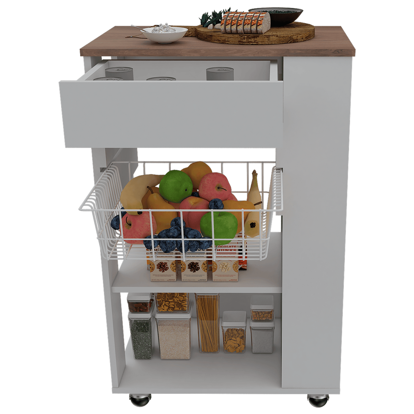 Mueble Organizador de Cocina Carrizal color Blanco y Café claro para Cocina.