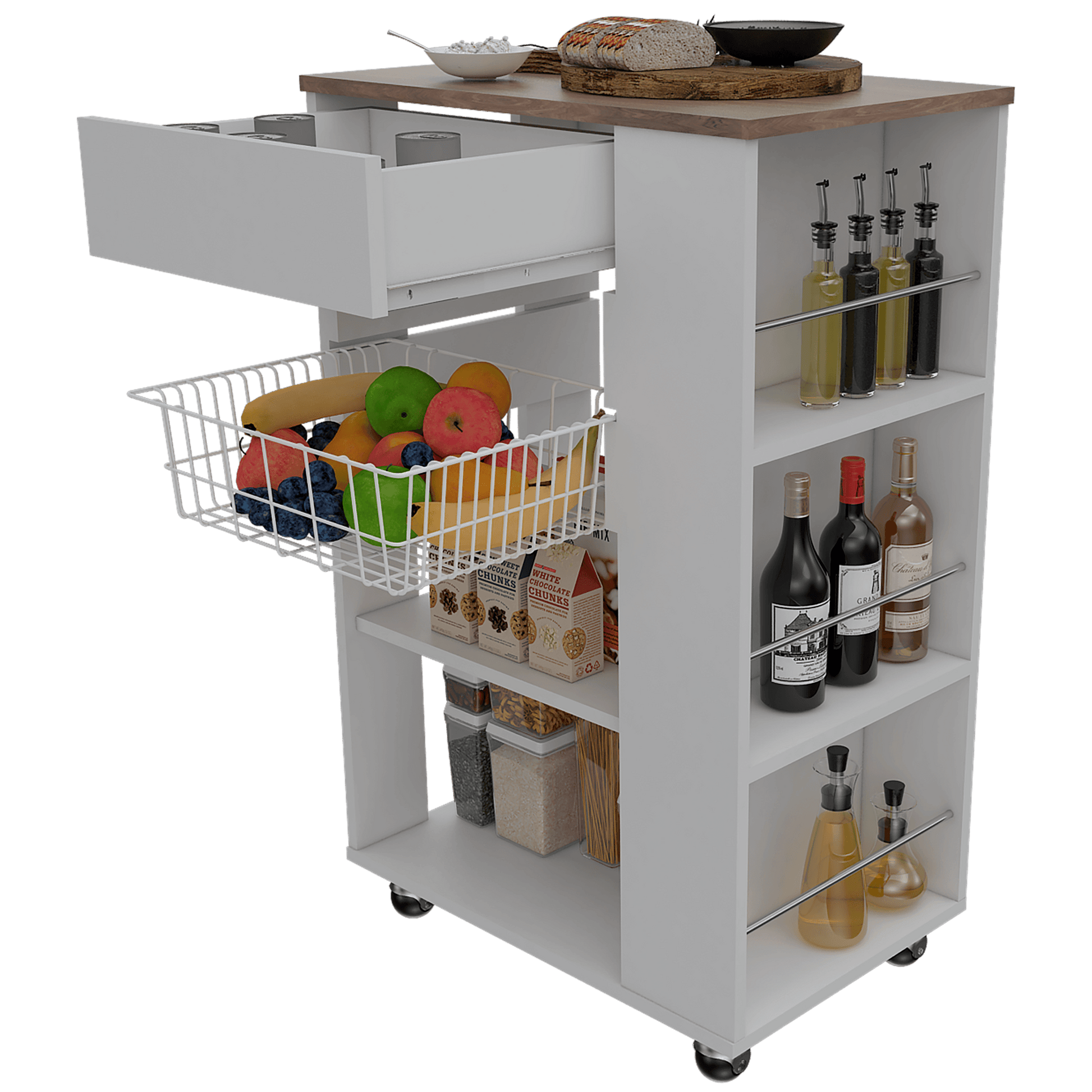 Mueble Organizador de Cocina Carrizal color Blanco y Café claro para Cocina.