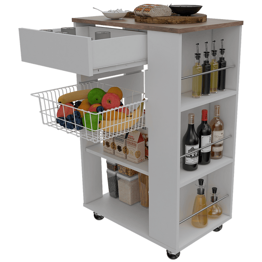 Mueble Organizador de Cocina Carrizal color Blanco y Café claro para Cocina.